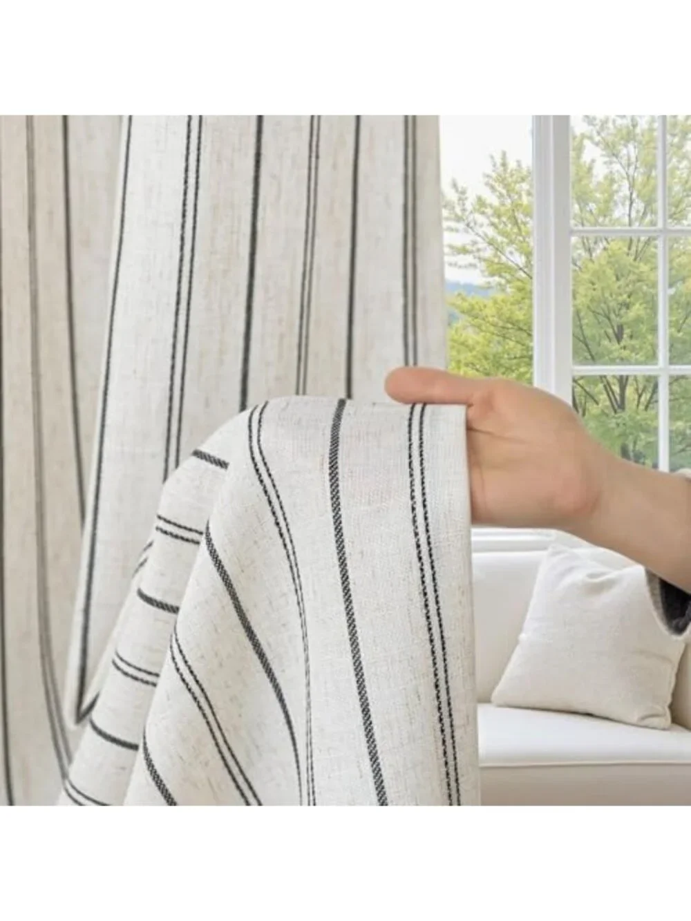 Stylish Black Striped Kitchen Curtains, Light Filtering, 2 Panels, 26x36 Inches
